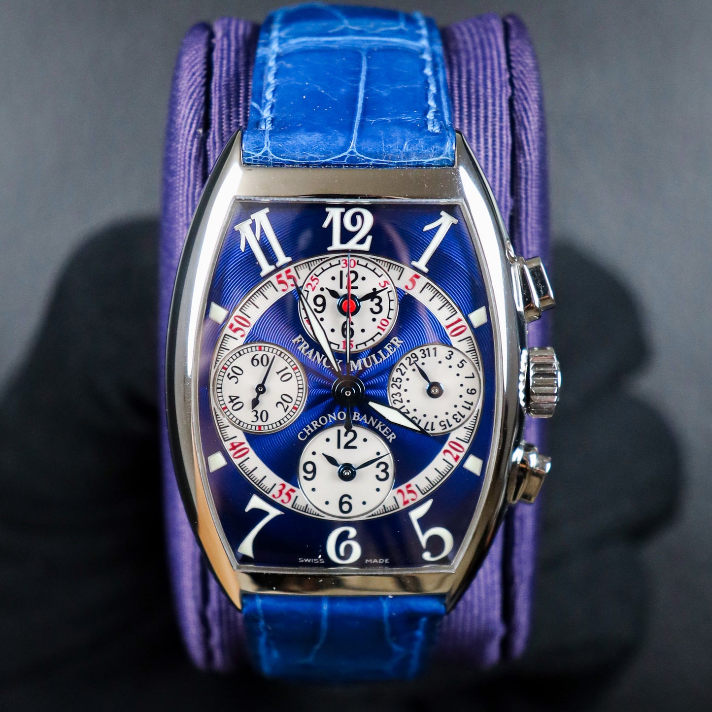 Franck Muller Chrono Banker 18k White Gold Triple Time 7850CCMB