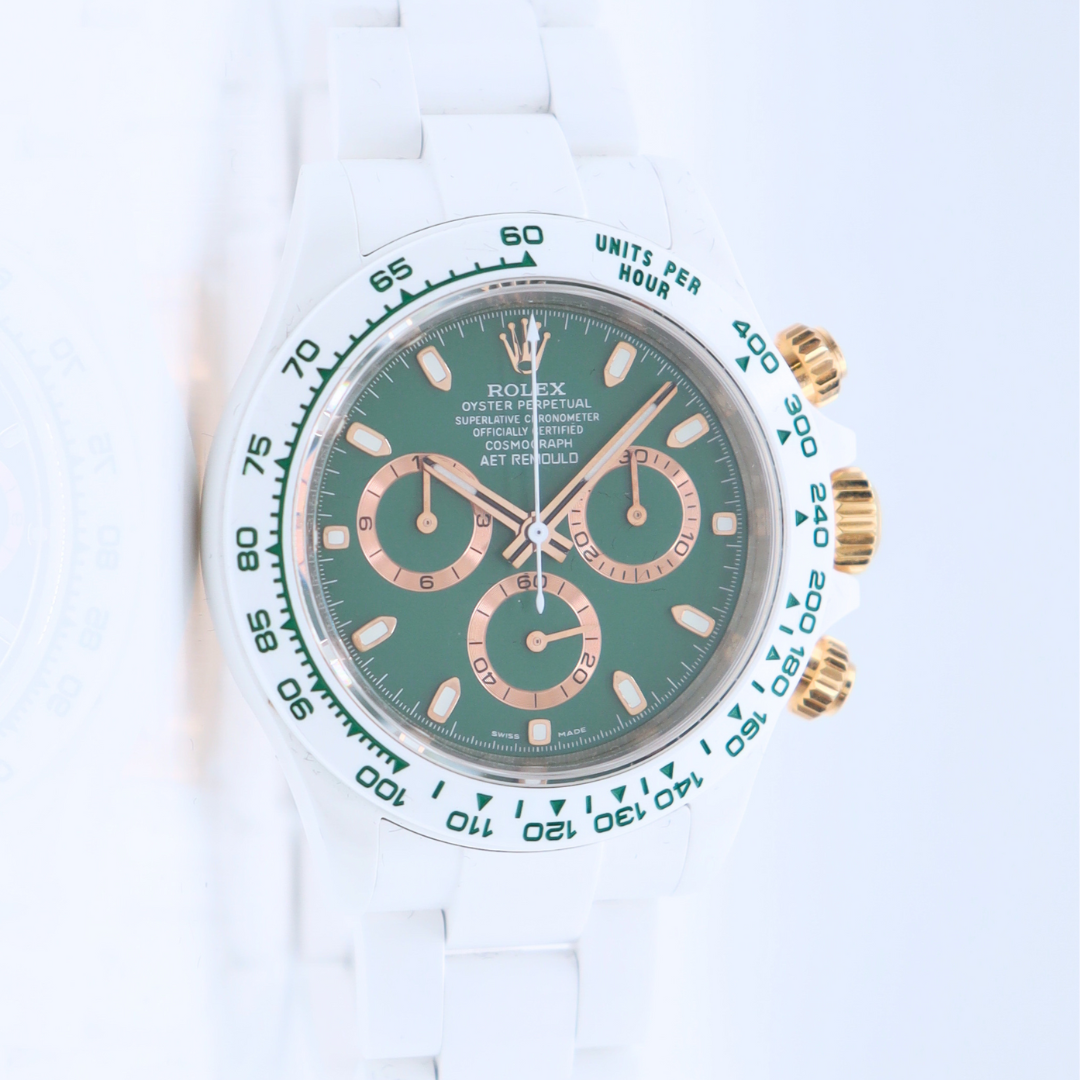 AET Remould Full Custom White Ceramic Daytona 40mm British Racing Green Chronograph Dial