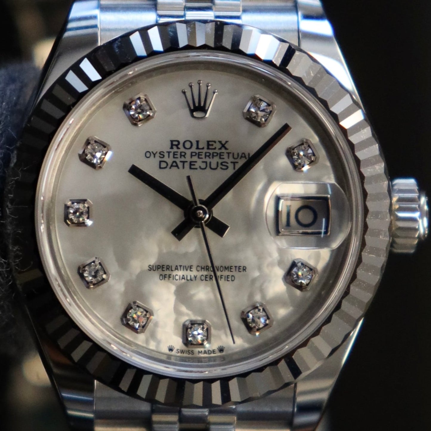 Rolex Datejust Mother of Pearl Diamond Dial Fluted Bezel Jubilee 279174