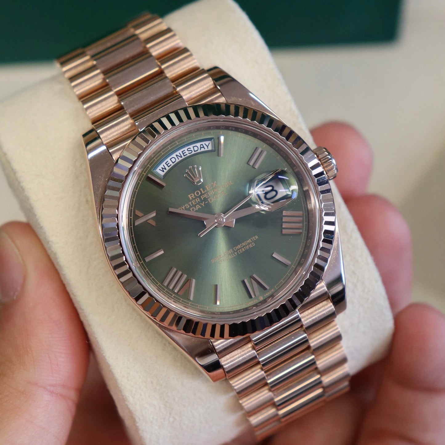 Rolex Day-Date Rose Gold Olive Dial 228235