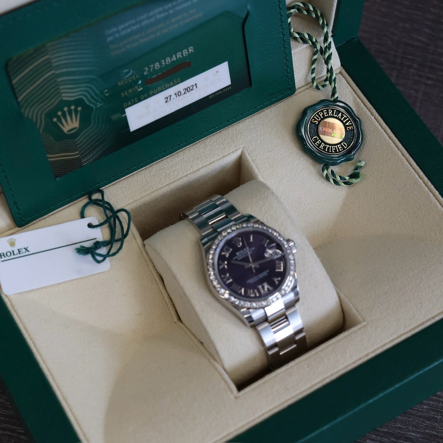 Rolex Datejust Aubergine with Factory Diamond Bezel 31mm 278384RBR