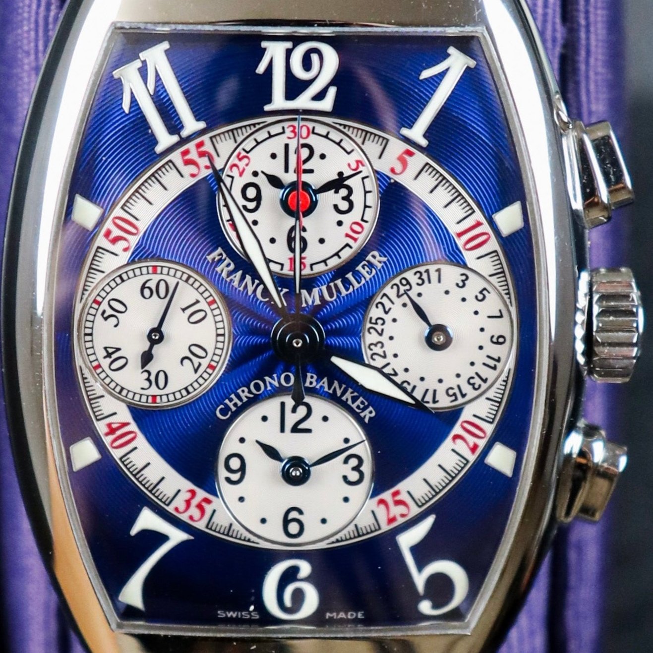 Franck Muller Chrono Banker 18k White Gold Triple Time 7850CCMB