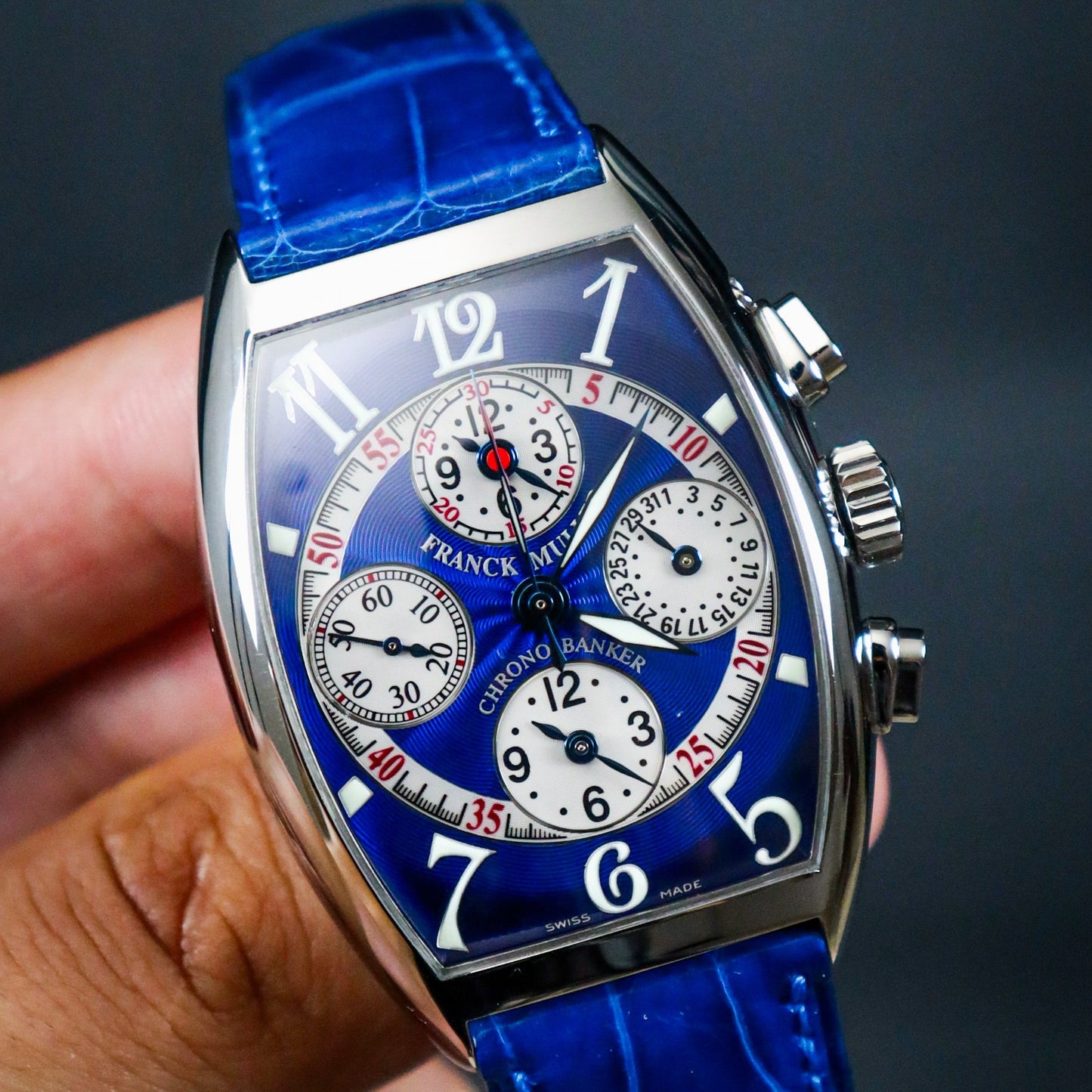 Franck Muller Chrono Banker 18k White Gold Triple Time 7850CCMB