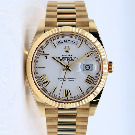 Rolex Day-Date 40mm Yellow Gold White Roman Dial 228238