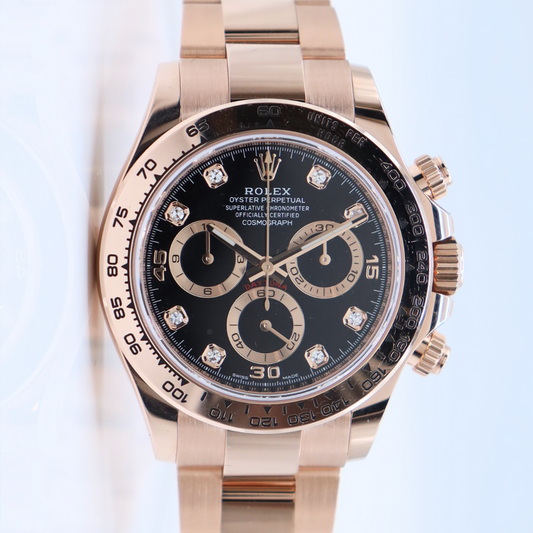 Rolex Daytona 40mm Rose Gold Black Diamond Dial 116505