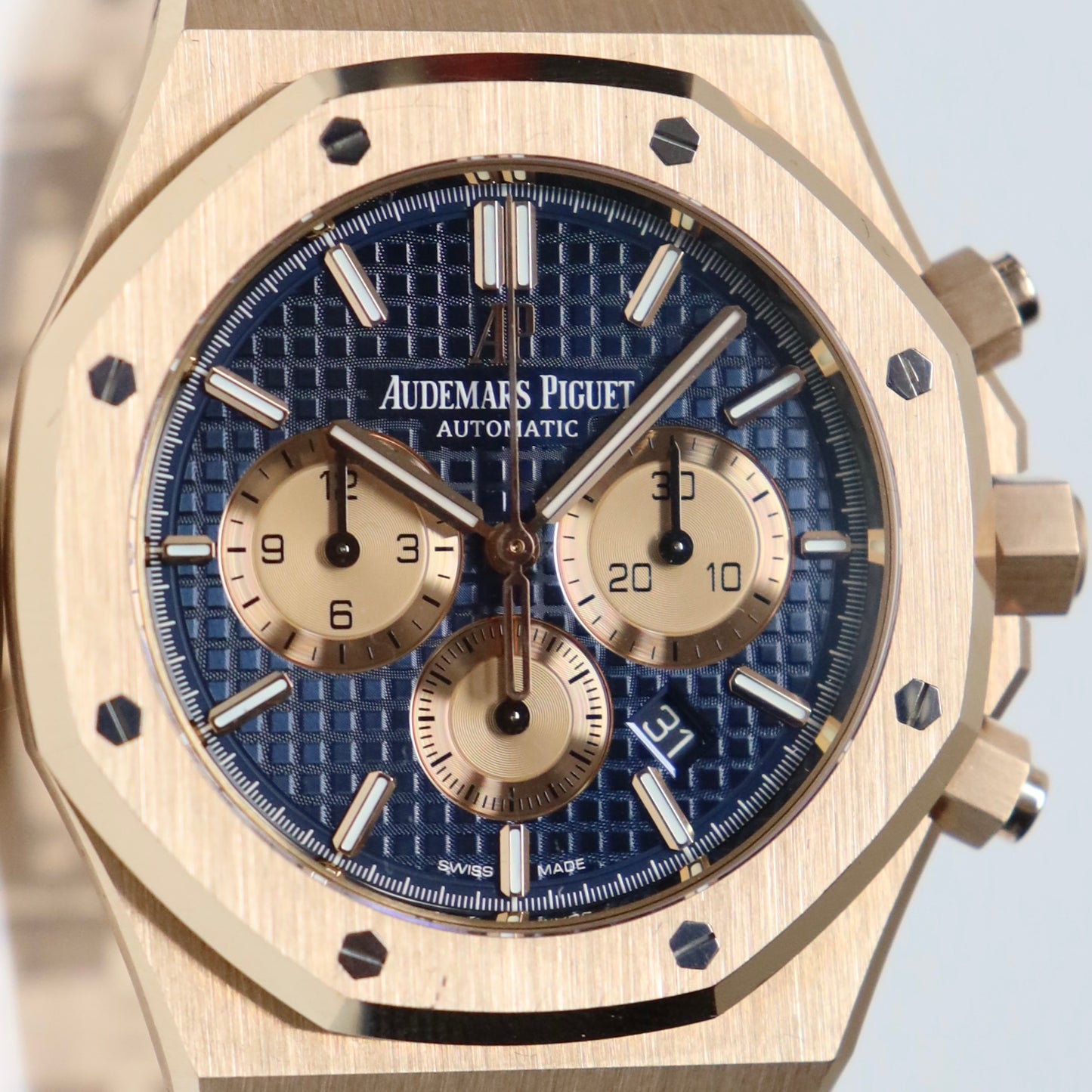 Audemars Piguet Royal Oak Chronograph 41mm Rose Gold Blue Dial Converted Bracelet 26331OR.OO.D315CR.02