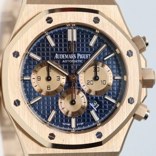 Audemars Piguet Royal Oak Chronograph 41mm Rose Gold Blue Dial Converted Bracelet 26331OR.OO.D315CR.02