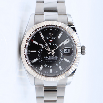 Rolex Sky-Dweller Black Dial White Gold Fluted Bezel 326934