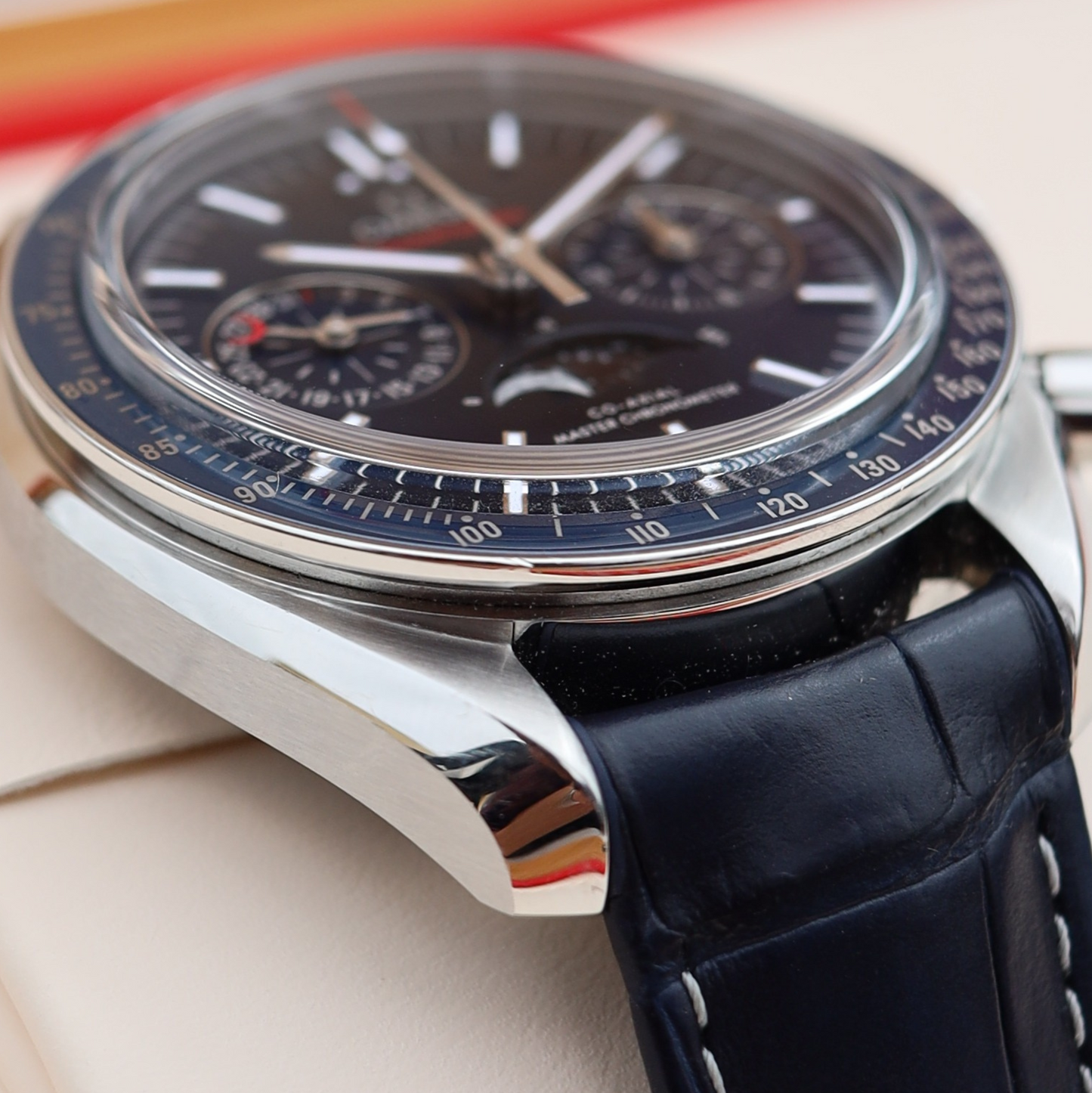 Omega Speedmaster Moonphase 44.25mm Steel on Leather Strap 304.33.44.52.03.001