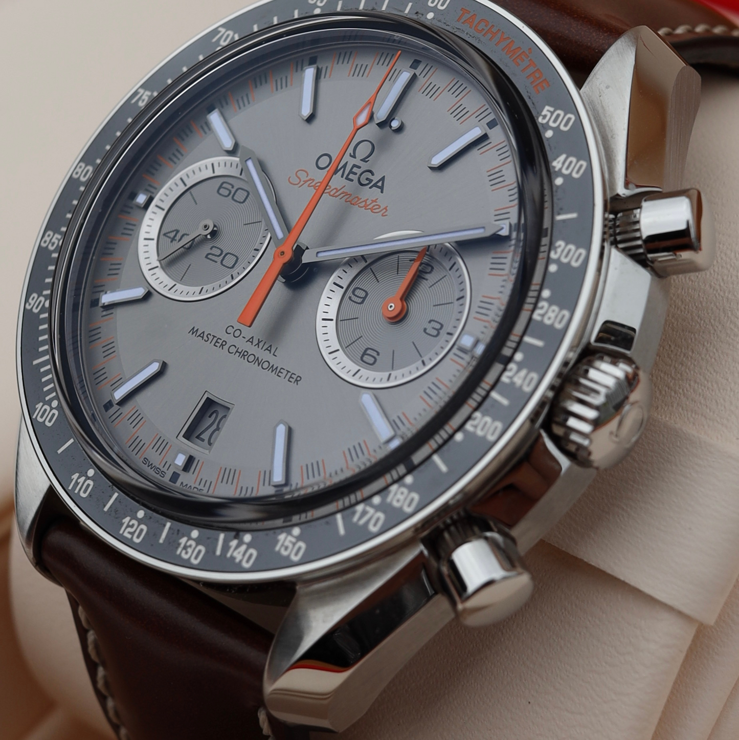 Omega Speedmaster Racing 44.25mm Steel on Leather Strap 329.32.44.51.06.001