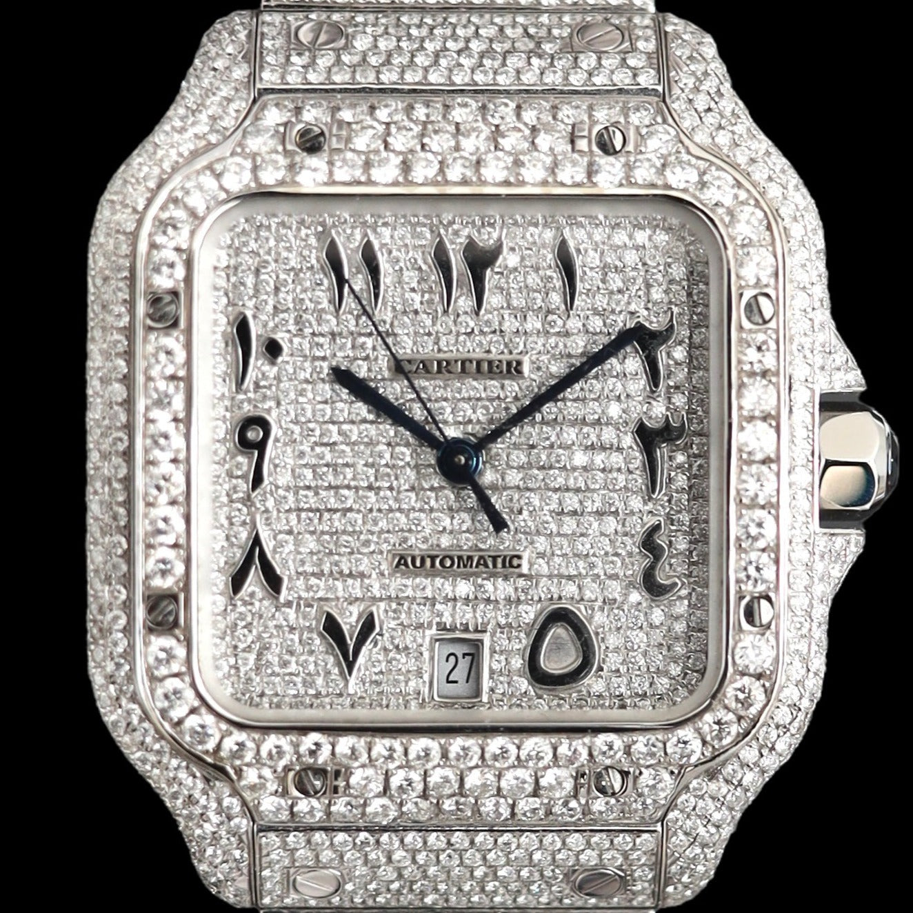 Cartier Santos Custom Pavé Diamond Set Arabic Dial