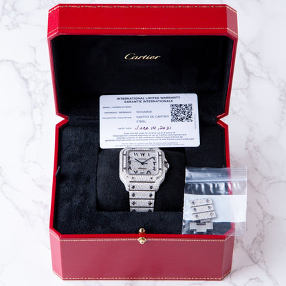 Cartier Santos Custom Pavé Diamond Set Arabic Dial